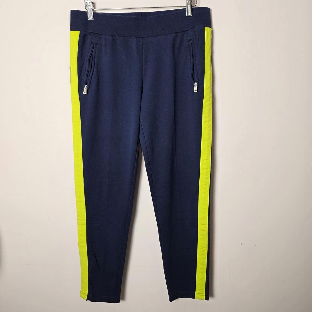 Lauren Ralph Lauren Navy Joggers Medium Neon Stripe Athletic Pants Zip Pocket